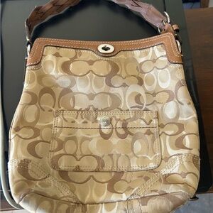 Coach Brown Tan Shoulder Bag with Signature Monogram